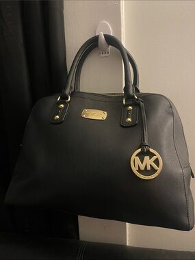 Michael Kors Black Saffiano Large Dome Emmy Satchel Handbag (Model #35S3GSAS3L